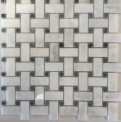 Mosaïque Tissage panier en Marbre Blanc - Noir-Albedo Pierre