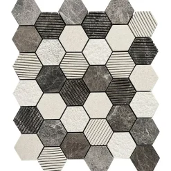 Decoon Mosaïque Travertin - Mix Gris - Hexagones