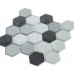 Mosaïque Verre - Mix Gris - Hexagones-Decoon New