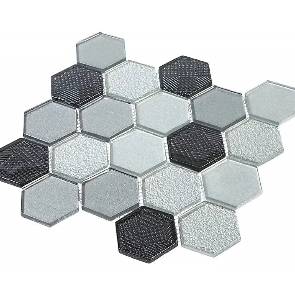 Mosaïque Verre - Mix Gris - Hexagones-Decoon New