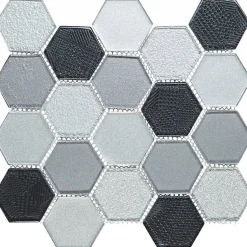 Mosaïque Verre - Mix Gris - Hexagones-Decoon New