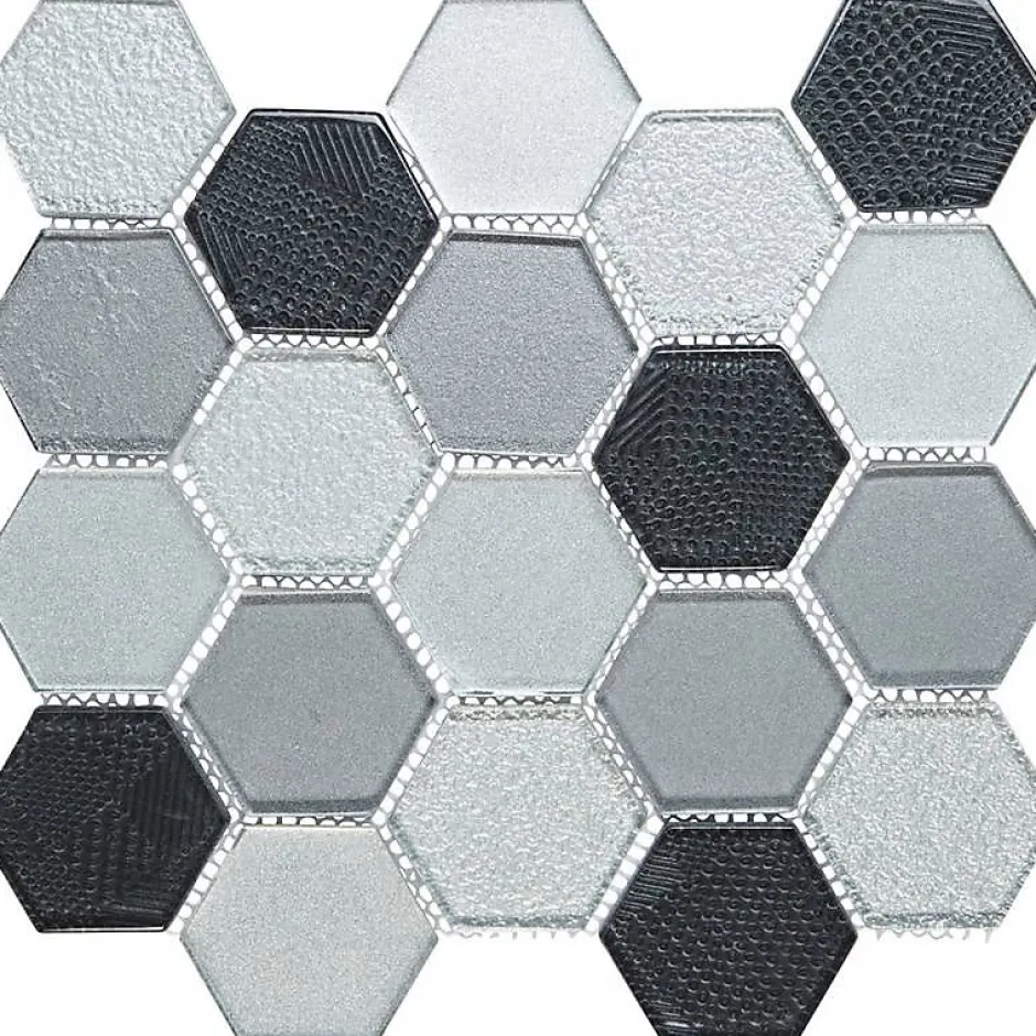 Mosaïque Verre - Mix Gris - Hexagones-Decoon New