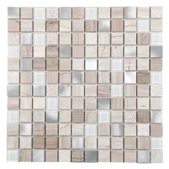 Mat Inter Mosaïque verre et marbre Colza beige L. 30,5 x l. 30,5 cm
