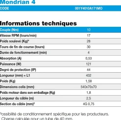 MOTEUR MONDRIAN 4 DIAMETRE 35 10NM 17RPM FILAIRE-Came France New