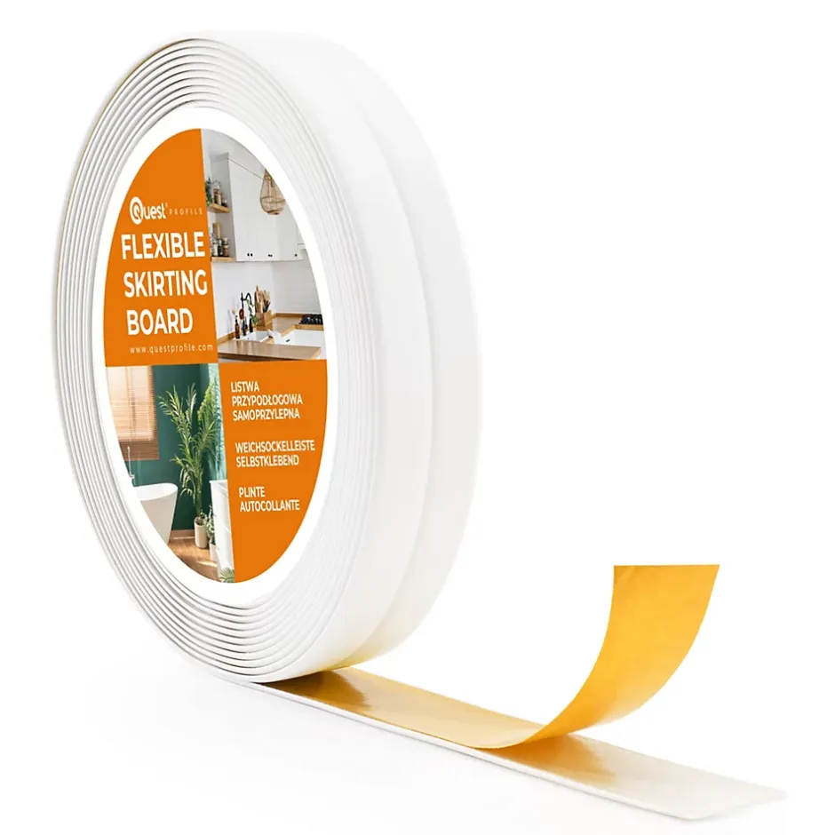 Quest Moulure Souple Auto-Adhésive en PVC 10x10 mm, Plinthe Souple, Bande Élastique pour Finitions et Étanchéité des Jonctions, blanc, 5