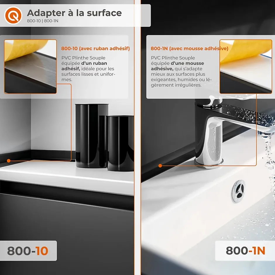 Quest Moulure Souple Auto-Adhésive en PVC 10x10 mm, Plinthe Souple, Bande Élastique pour Finitions et Étanchéité des Jonctions, blanc, 5