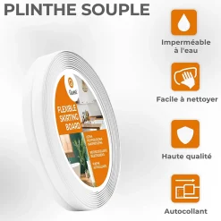 Quest Moulure Souple Auto-Adhésive en PVC 10x10 mm, Plinthe Souple, Bande Élastique pour Finitions et Étanchéité des Jonctions, blanc, 5