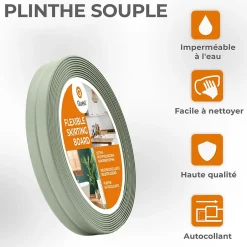 Quest Moulure Souple en PVC 10x10 mm, Auto-Adhésive avec Bande Mousse, Plinthe Souple, pour Finitions et Étanchéité des Jonctions, vert