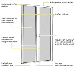 Avosdim Moustiquaire Baie Vitrée Double Porte - L240 x H230 cm - Alu Blanc - Recoupable