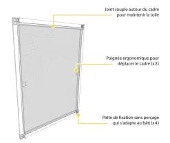 Moustiquaire cadre recoupable 85 x 85cm gris anthracite - Toile fibre de verre-Avosdim Hot