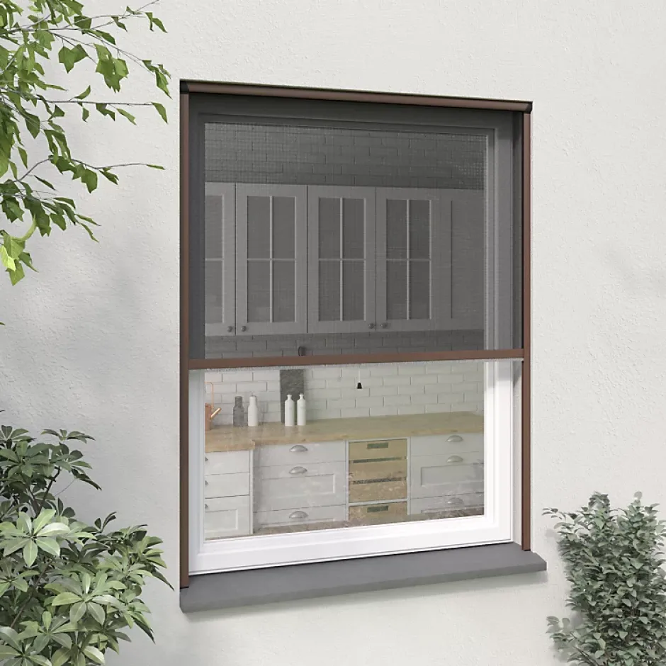 Moustikit Moustiquaire enroulable verticale fenêtre en alu marron - Confort