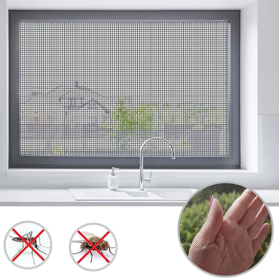Floordirekt Moustiquaire Pour fenêtre et porte Ultra résistant Noir Largeur 0,8 m Longueur 3 mètres -