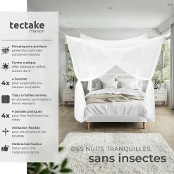 Tectake Moustiquaire pour lits simples et doubles Maillage serré Lavable 220x200x210cm