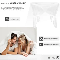 Tectake Moustiquaire pour lits simples et doubles Maillage serré Lavable 220x200x210cm