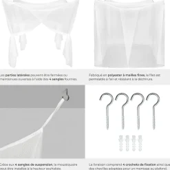 Tectake Moustiquaire pour lits simples et doubles Maillage serré Lavable 220x200x210cm