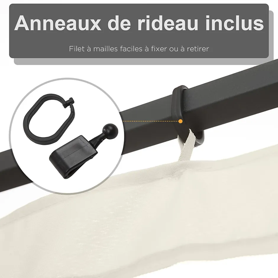 Outsunny Moustiquaires pour tonnelle barnum 3 x 4 m - lot de 4 moustiquaires zippées + crochets d'attaches - polyester nylon