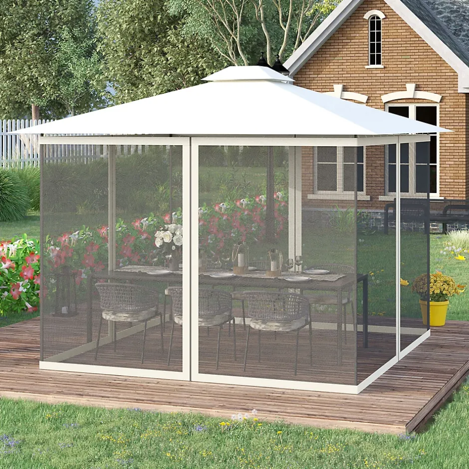 Outsunny Moustiquaires pour tonnelle barnum pavillon de jardin 3x3m nylon noir