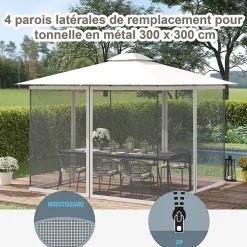 Outsunny Moustiquaires pour tonnelle barnum pavillon de jardin 3x3m nylon noir