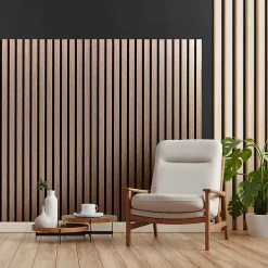 Frankystar Mozart - Lot de 2 panneaux acoustiques à lattes en bois 235x60 cm, marron clair