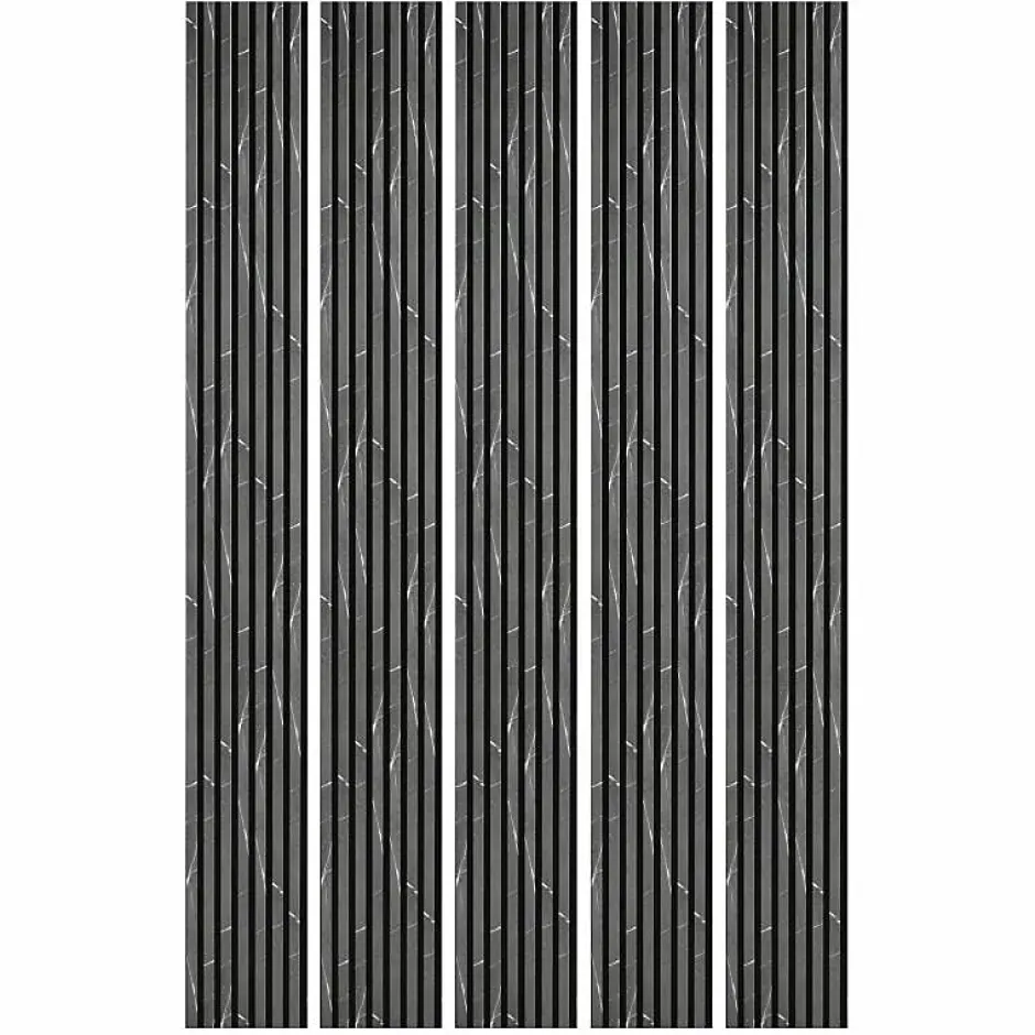 Decoon Mur TV - Lot de 5 Panneaux tasseaux bois 250 x 30 x 1,9 cm - décor marbre noir/feutrine noir - 3,75m²