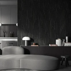 Decoon Mur TV - Lot de 5 Panneaux tasseaux bois 250 x 30 x 1,9 cm - décor marbre noir/feutrine noir - 3,75m²