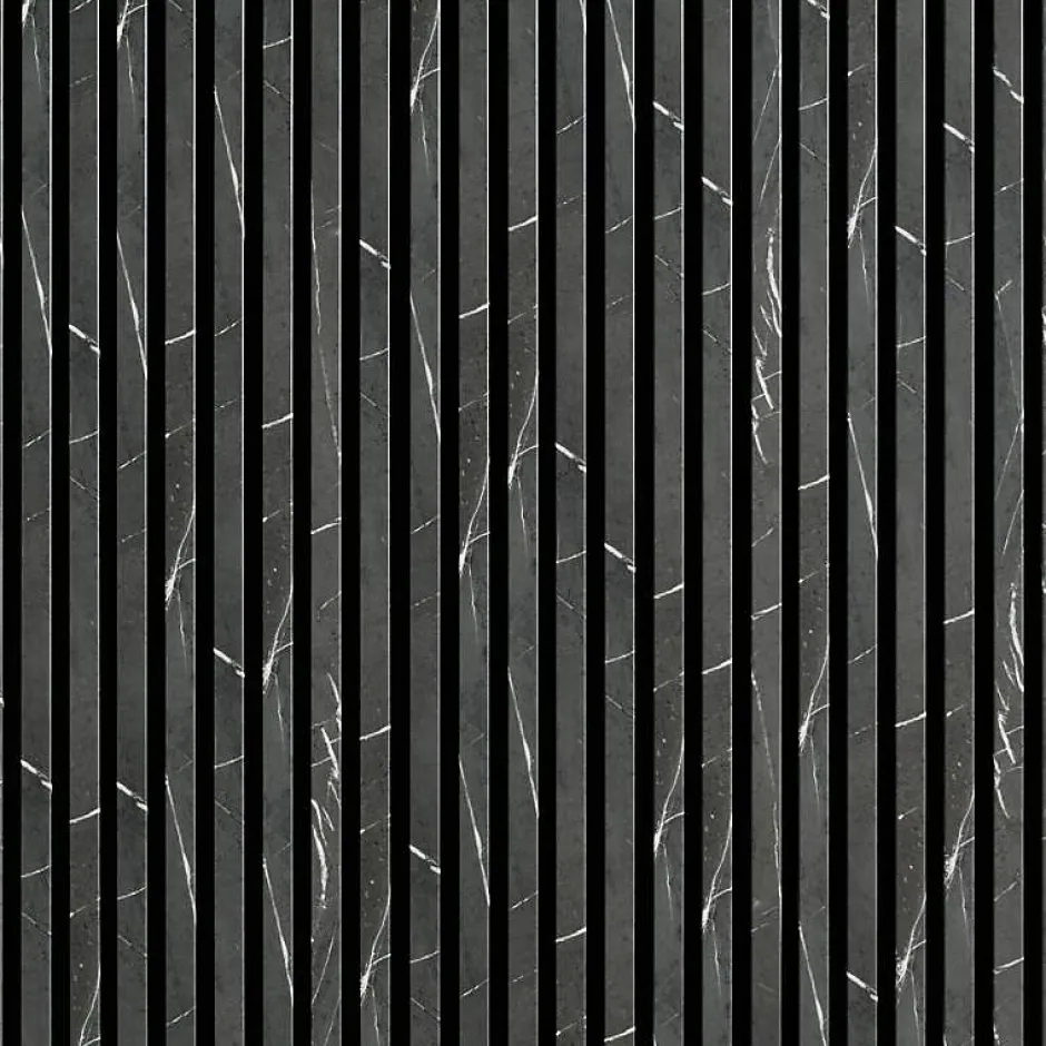 Decoon Mur TV - Lot de 5 Panneaux tasseaux bois 250 x 30 x 1,9 cm - décor marbre noir/feutrine noir - 3,75m²