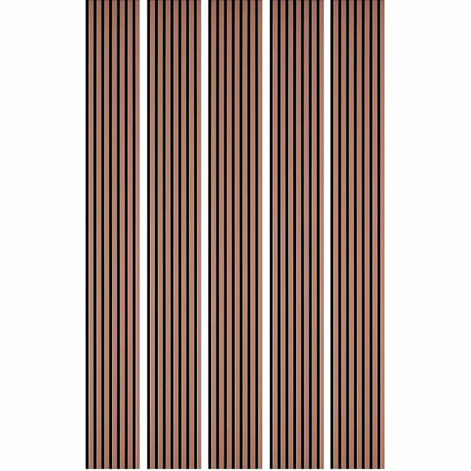 Decoon Mur TV - Lot de 5 Panneaux tasseaux bois 250 x 30 x 1,9 cm - terracotta/feutrine noir - 3,75m²