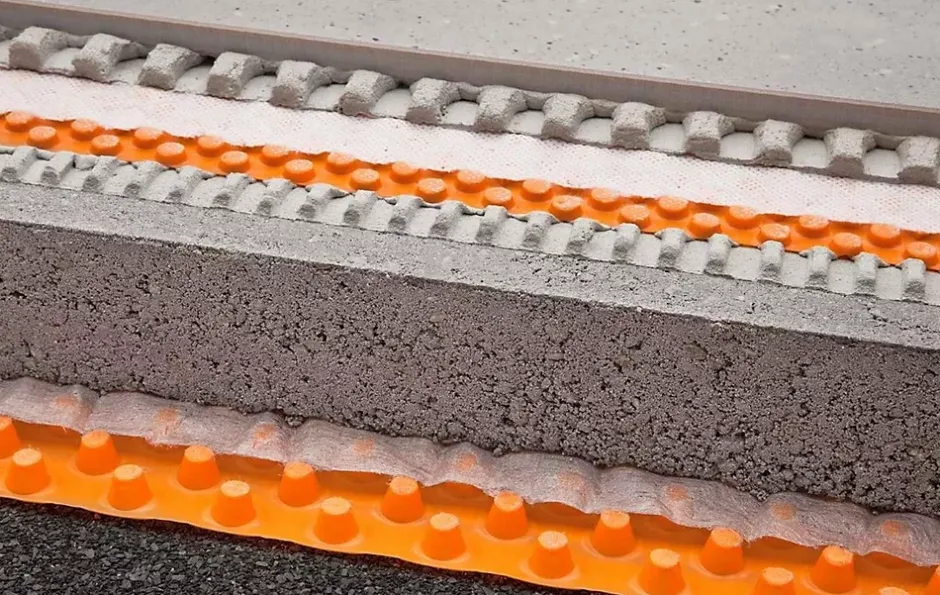 Schluter Natte de drainage anticapillaire TROBA PLUS 8 - Le rouleau pour 12.5 m² - Prix au Rouleau - Hauteur: 12,5 m- Largeur: 1 m