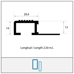 Nez de Marche Escalier Argent Mat 13 mm Antiderapante EXT/INT pour carrelage L 2,5m Finition Argent Mat.-Lux Mosaic Outlet