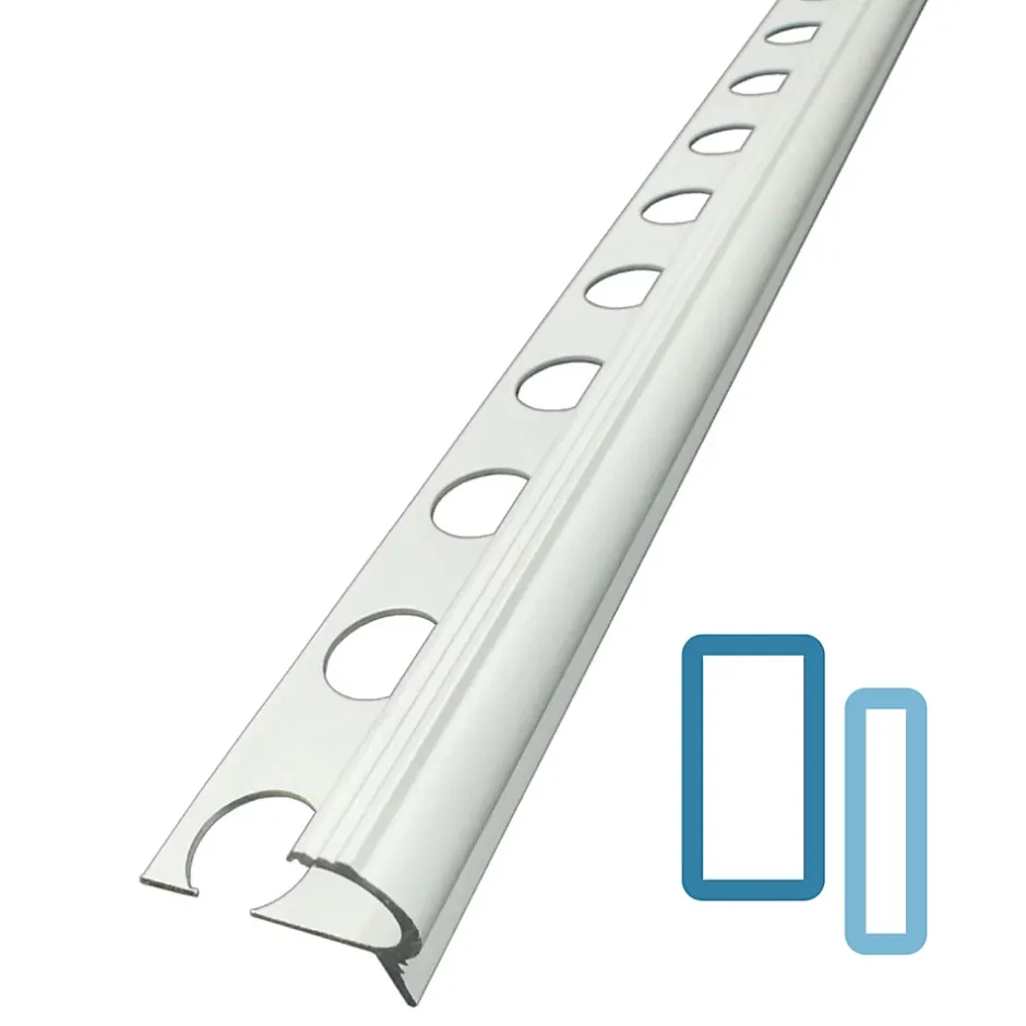 Lux Mosaic Nez de Marche Escalier Arrondi Argent Mat 11 mm Antiderapante Décoratif EXT/INT pour carrelage. L 2,5m.