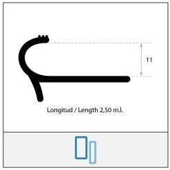 Lux Mosaic Nez de Marche Escalier Arrondi Argent Mat 11 mm Antiderapante Décoratif EXT/INT pour carrelage. L 2,5m.