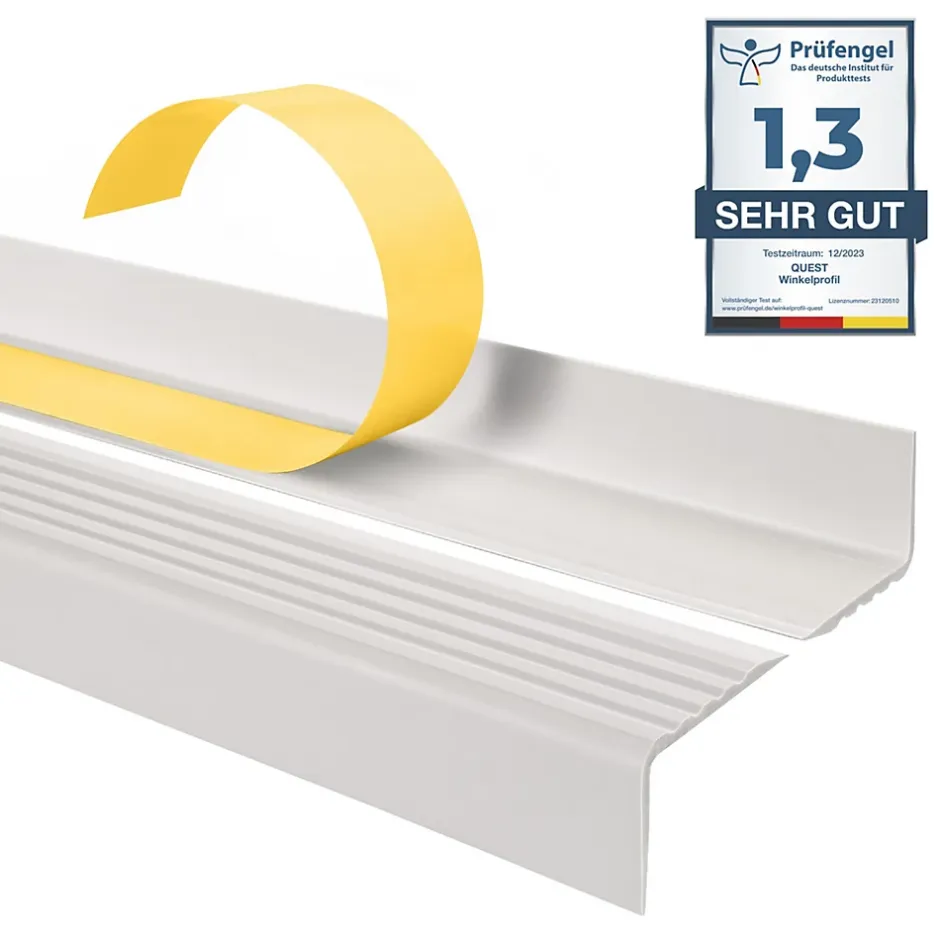 Nez de marche PVC 40x25mm, , profilé d'escalier ND, auto-adhésif, antidérapant, d'escalier-protection, blanc, 1.3m-Quest Sale