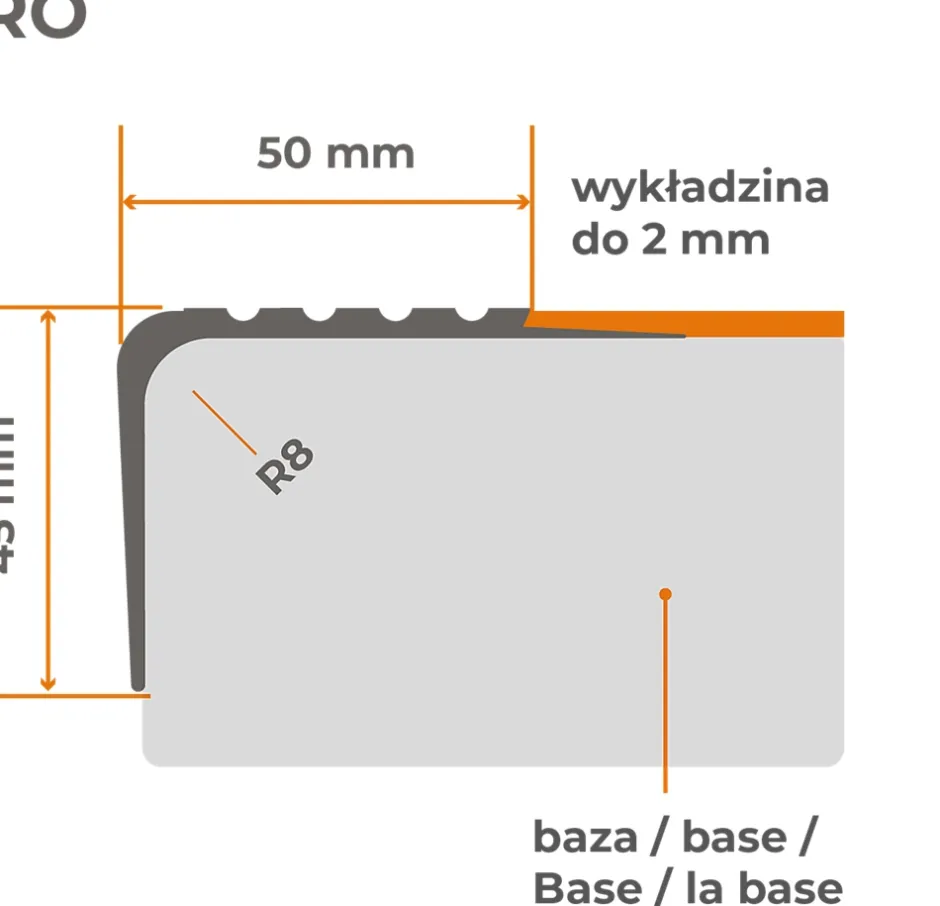 Nez de marche PVC 45x50mm, , profilé d'escalier RO, antidérapant, d'escalier-protection, gris, 1.5m-Quest Clearance