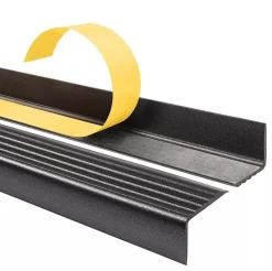 Nez de marche PVC 40x25mm, , profilé d'escalier ND, auto-adhésif, antidérapant, d'escalier-protection, noir-argent, 1.3m-Quest Clearance