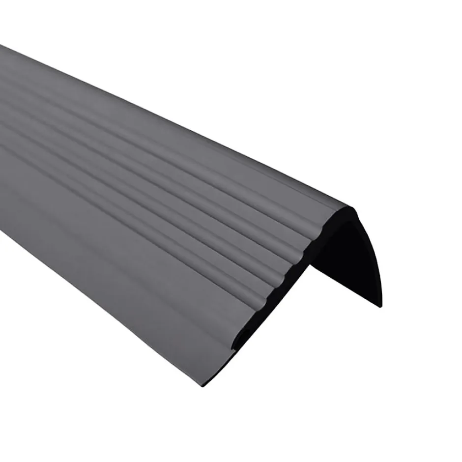 Quest Nez de marche PVC 48x42mm, , profilé d'escalier PMW, auto-adhésif, antidérapant, d'escalier-protection, gris foncé, 0.8m