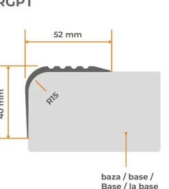 Nez de marche PVC 52x40mm, , profilé d'escalier RGPT, antidérapant, d'escalier-protection, gris, 1.5m-Quest Online