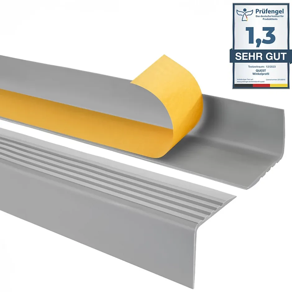 Nez de marche PVC 50x42mm, , profilé d'escalier RGP, auto-adhésif, antidérapant, d'escalier-protection, gris, 1m-Quest Discount