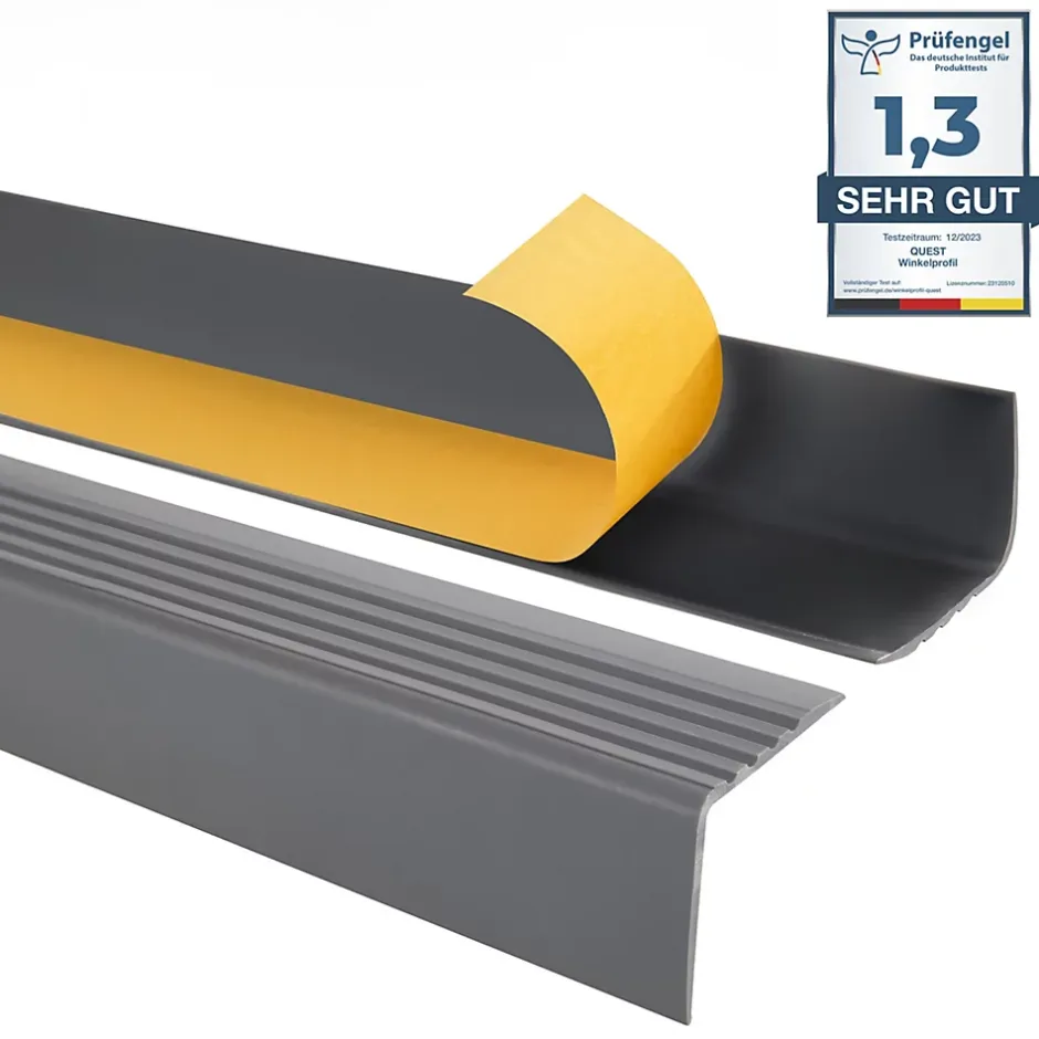 Nez de marche PVC 50x42mm, , profilé d'escalier RGP, auto-adhésif, antidérapant, d'escalier-protection, gris foncé, 0.8m-Quest Best