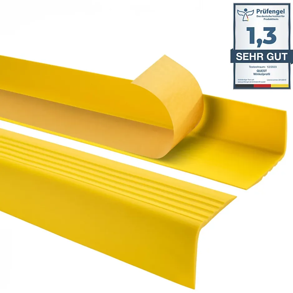 Nez de marche PVC 50x42mm, , profilé d'escalier RGP, auto-adhésif, antidérapant, d'escalier-protection, jaune, 1m-Quest Online
