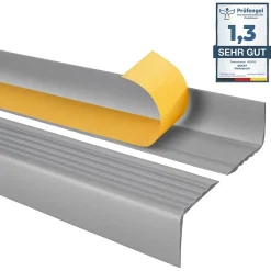 Nez de marche PVC 50x42mm, , profilé d'escalier RGP, auto-adhésif, antidérapant, d'escalier-protection, argenté, 0.7m-Quest New