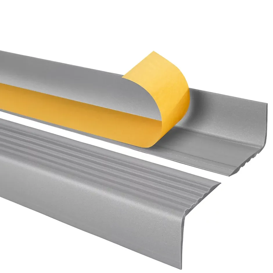 Nez de marche PVC 50x42mm, , profilé d'escalier RGP, auto-adhésif, antidérapant, d'escalier-protection, argenté, 0.7m-Quest New