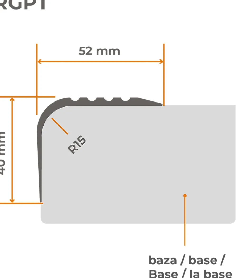 Nez de marche PVC 52x40mm, , profilé d'escalier RGPT, antidérapant, d'escalier-protection, gris foncé, 1.5m-Quest