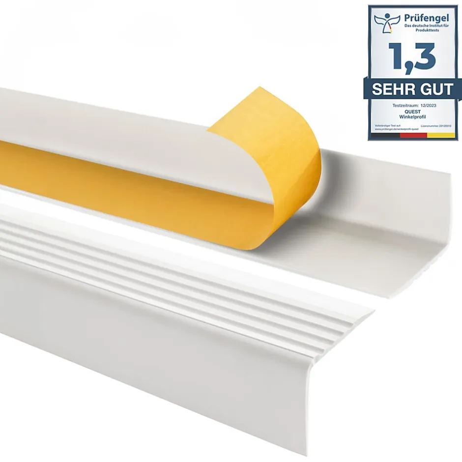 Nez de marche PVC 50x42mm, , profilé d'escalier RGP, auto-adhésif, antidérapant, d'escalier-protection, blanc, 0.9m-Quest Discount