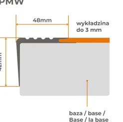 Nez de marche PVC 48x42mm, , profilé d'escalier PMW, auto-adhésif, antidérapant, d'escalier-protection, marron, 1m-Quest Clearance