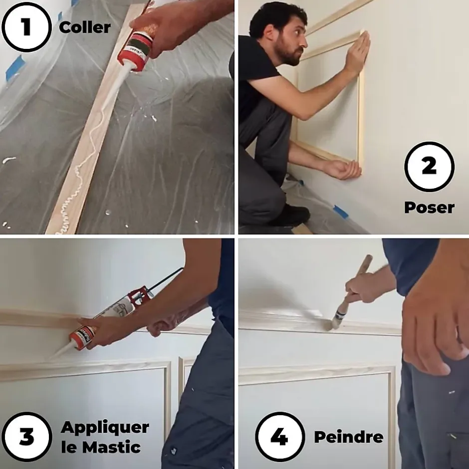 Kit moulure murale décor 8 - 280 à 400cm - Bois massif pour habillage mur complet-Nordlinger Pro New