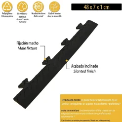 Intec Pack 5 Bordures Males pour Dalle PVC noire Clipsable Sol Antidérapant Carré Garage Atelier PS50CRN/M