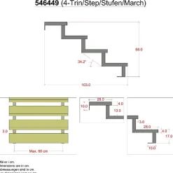 Vinuovo Pack 2 pièces - Limon acier galvanisé 4 marches - H 68cm - Option contremarches
