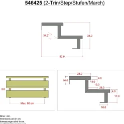 Pack 2 pièces - Limon acier galvanisé 2 marches - H 34cm - Option contremarches-Vinuovo Outlet