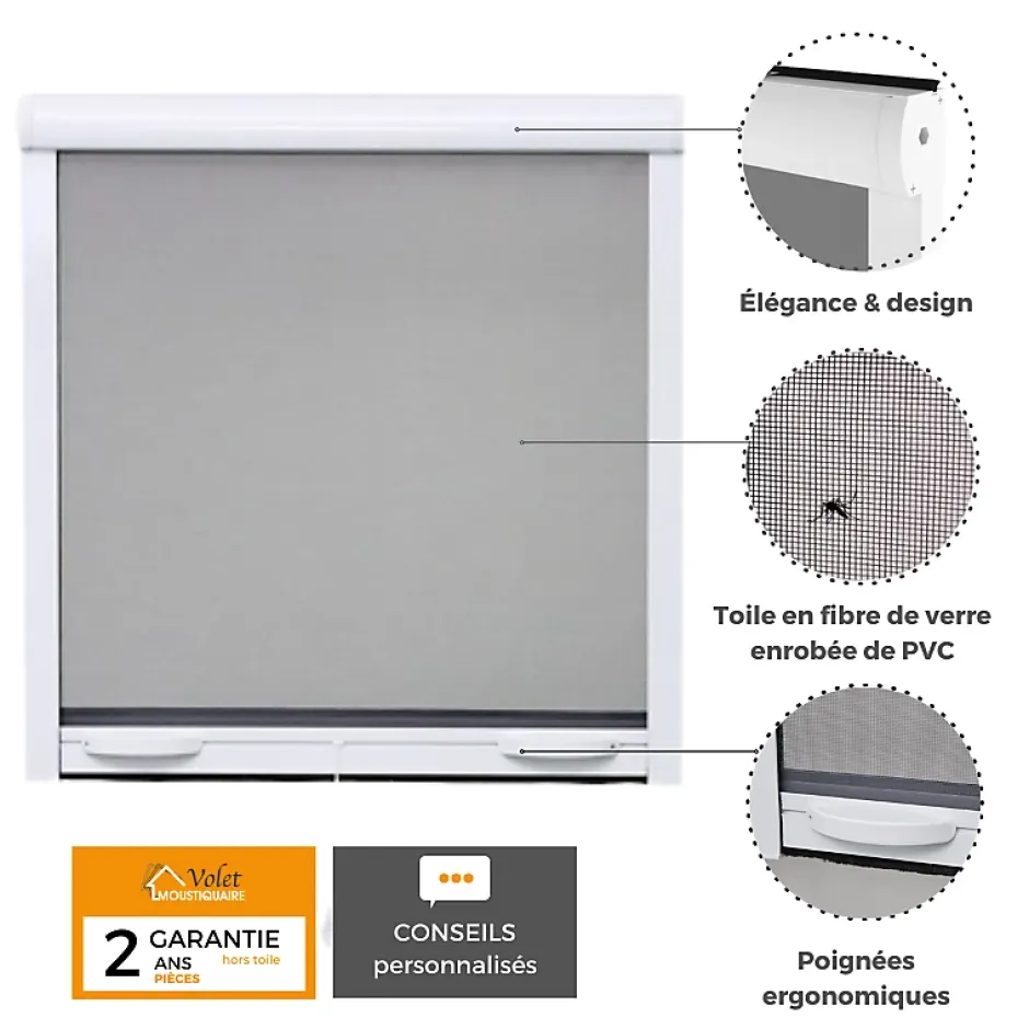 Volet-Moustiquaire Pack éco de 4 moustiquaires enroulables alu H170 cm x L160 cm blanc