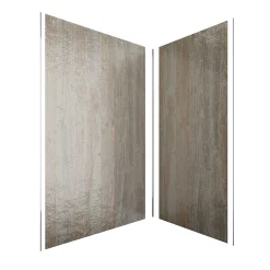 Galedo Pack de 2 panneaux muraux de salle de bains, marron effet bois avec profilés chromés, l.120+90 x H.210 x P.0,3 cm, Homestone